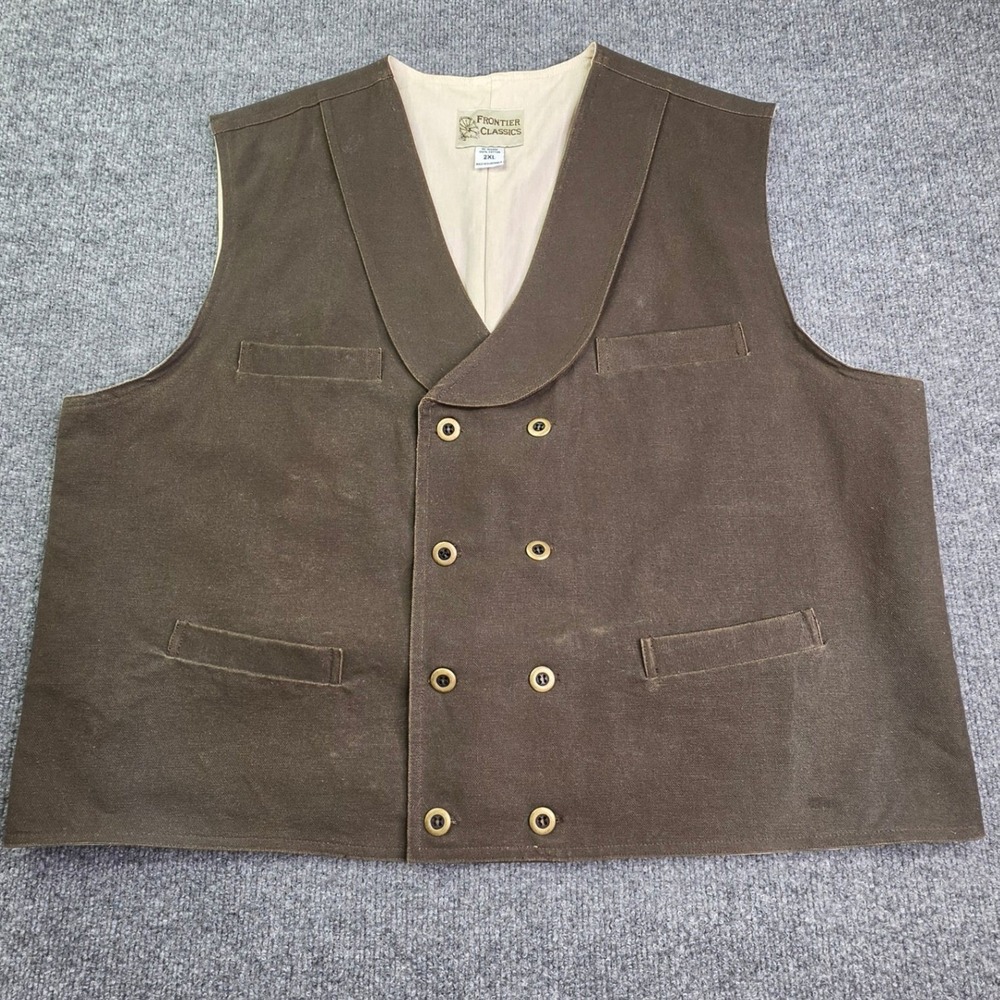 Frontier Classics Vest Mens 2XL Brown Double Breasted Western Steampunk Canvas